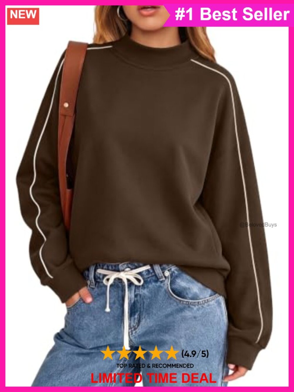 Mock Neck Oversized Sweatshirt Tunic Long Sleeve Pullover
